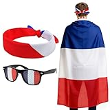 ABONDEVER 2026 Soccer Fan Flag Cape Set, National Cape Sunglasses Headband Tattoos, Flag Costume Cape for Match Day Party 4th of July(France)