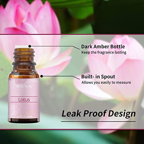 Image of BURIBURI Lotus Essential Oil 100% Pure, Undiluted, Natural, Organic Aromatherapy Lotus Oils 10ML for Diffuser Soap Candle Making Home