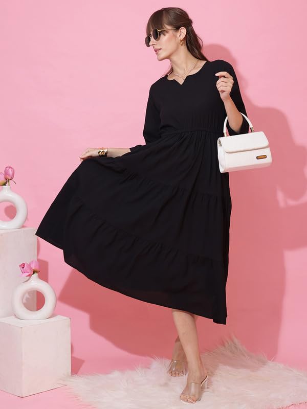 Image of Sheetal Associates Women's Casual Crepe Fit and Flare Dress| Comfortable Relaxed Fit Summer Party Dress