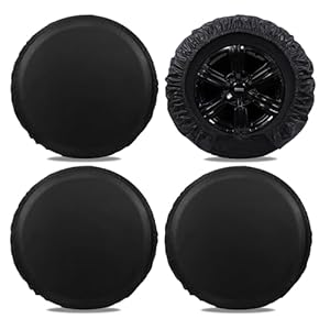 Moonet Tire Covers for RV Wheel (4 Pack Black), 4 Layer Oxford Waterproof UV Sun Protectors for Motorhome Boat Trailer Camper Van SUV, D74cm x H28cm for Diameter 27″-29″