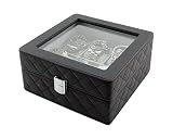 Heiden Monaco Luxury 6pc Watch Storage Case - Handcrafted Diamond Stitched Design, Holds 6 Watches, Soft Linen Interior Wood Watch Box
