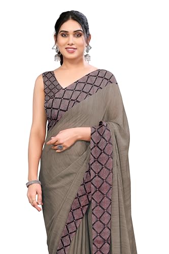 Image of MIRCHI FASHION Women Saree Ethnic Motif Print Chiffon | Breathable Lightweight Plain Weave Sari for Office and Daily Use (Available in 20 Designs)