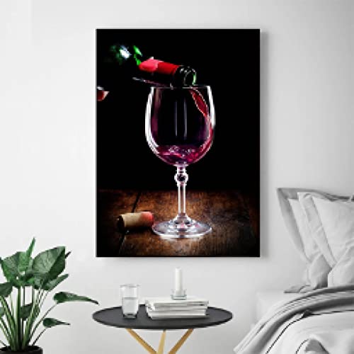 Toile vin rouge et bouteille art mural moderne pour deco restaurant