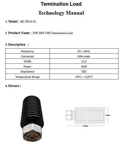 BECEN 50W Conector DIN Macho 7/16 Terminación 50 Ohm miniatura 2