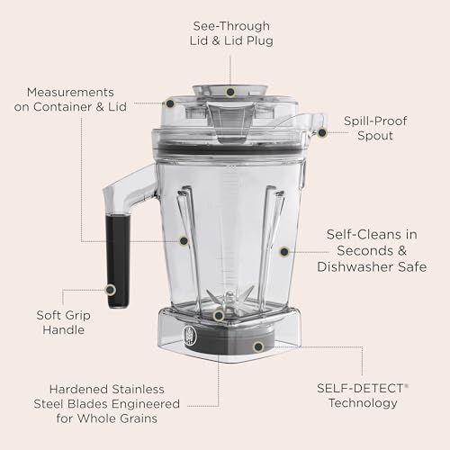 Vitamix 48-Ounce Dry Grains Blender Container with SELF-DETECT, Dishwasher-Safe, BPA-Free, Laser-Cut Stainless-Steel Blades, Tamper Included, Compatible with All Full-Size Vitamix Blenders