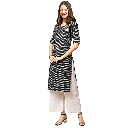 Image of Pinkmint Women's Crepe Grey Color Floral Printed Straight Kurti[NB-530357]