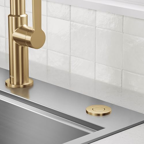 Image of KRAUS Garbage Disposal Air Switch Kit with 2 Flat-Top Push Buttons in in Spot-Free Stainless Steel and Brushed Brass, AC Adapter, Power Cord, and Air Tube Included, KWDA-200BB