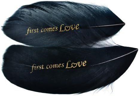 Lasting Keepsakes 2-Piece Statement Goose Satinette Feathers, First Comes Love, 2.5 to 3.5-Inch, Black/Gold