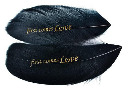 Lasting Keepsakes 2-Piece Statement Goose Satinette Feathers, First Comes Love, 2.5 to 3.5-Inch, Black/Gold
