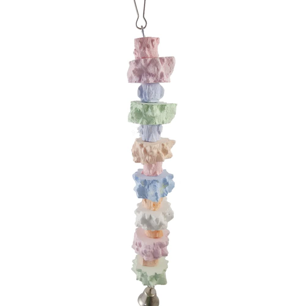 Naiveferry Bird Parrot Hanging Chew Toys, Colorful Parrot Beak Grinding Calcium Stone with Bell Parrot Beak Trimmer Stone Parakeet Toys Bird Cage Accessories for Cockatiel Budgies Rat Hamster Rabbit