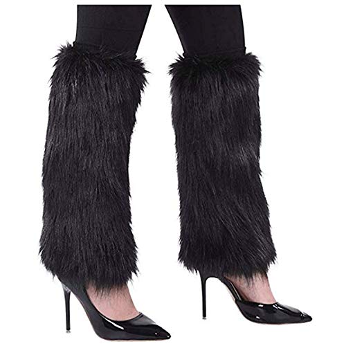 Fur Leg Warmers Sexy Furry Fuzzy Leg Warmers Soft Boot Cover(Black)