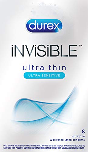 Durex Invisible Ultra Thin Ultra Sensitive Lubricated Latex Condoms, 8 count - Buy Packs and SAVE (Pack of 3)