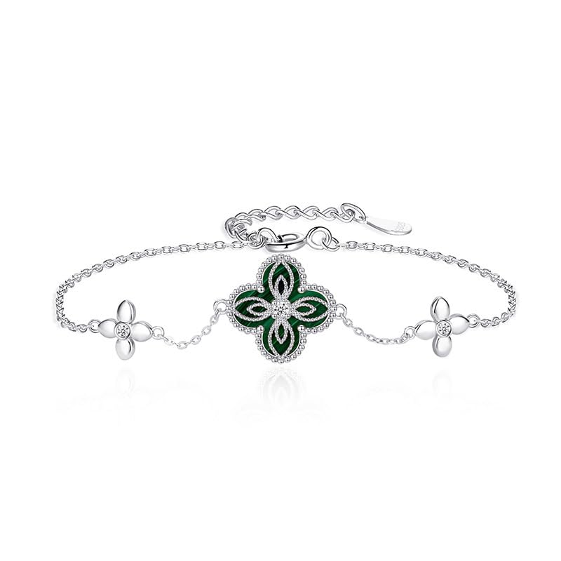 Bracelet trèfle malachite ajustable en argent plaqué or, le bijou féminin pour le quotidien