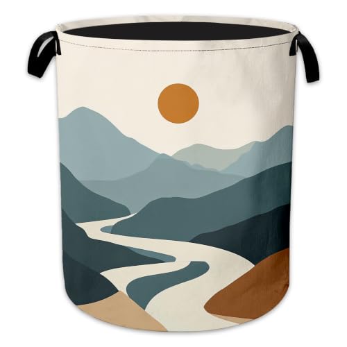 Image of Abstract Mountain Laundry Basket, Foldable Oxford Cloth Sunset Landscape Laundry Hamper with Handles, Tote Bag Clothes Storage Bucket for Laundry Room /Bathroom /Bedroom /Dormitories 20.8 inchx16 inch