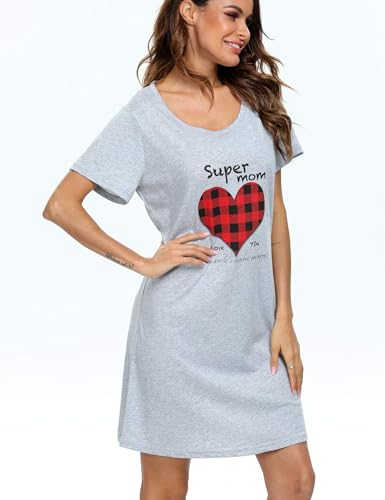 ENJOYNIGHT Womens Nightgowns Cotton Sleepwear Plus Size Sleep Shirts Short Sleeves Nightshirt Print Sleepshirt (3X-Large, Super) - Thumbnail 5
