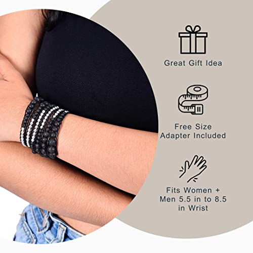 Spirit Wrist Narmada Wrap Beaded Bracelets – Boho Bracelets For Women & Men – Lava Stone + Silver Zinc Bead Bracelet – Handmade In Bali Women’s & Mens Bracelet – Great Gift For Women & Men #TOP3