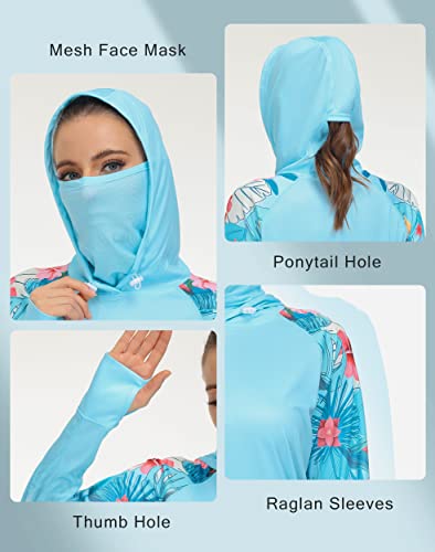 Roadbox Upf 50+ Sun Hoodie For Women - Long Sleeve Uv Protection Swim Shirts With Face Mask Quick Dry For Beach Rash Guard Hiking #TOP3