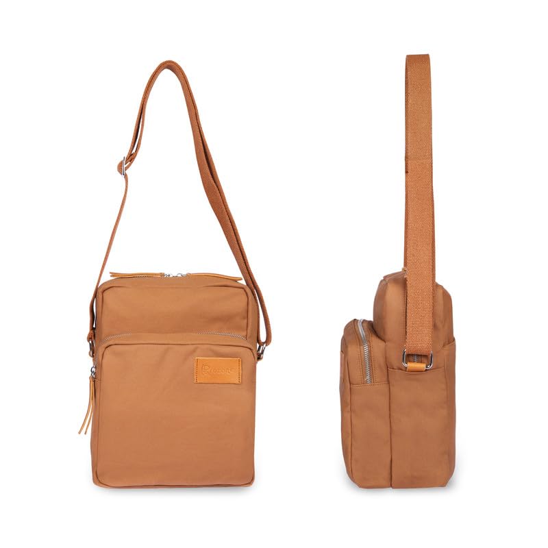 Image of Cotton Canvas Sling Bag Stylish and Versatile Crossbody Shoulder Pack for Everyday Essentials - Multiple Pockets Bags - Fashion Accessory for Men and Women | Tan