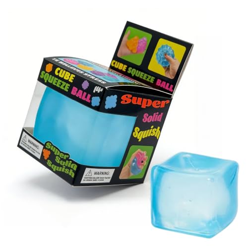 Soft Rubber Squeeze Toys, Exquisite Cube, Cooling Cube Toy, Stress-Relief Toy，Squeeze Cube Balls for Children and Adults to Relieve Anxiety and Stress; Exquisite Cube Ball Set (with Box) – Blue