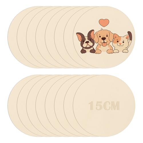 16Pcs Recortes de Madera Redondos sin Terminar, Ø15cm Discos de Madera en Blanco de 2.5 mm de Grosor, Círculos de Madera sin Acabado Lisos para Manualidades Decoración Navideña