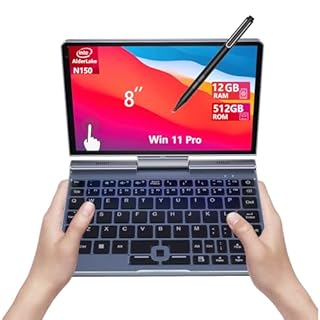 KOOFORWAY 8 Pollici 2-in-1 Mini Laptop, Schermo Touch HD Rotabile con Supporto per Scrittura Manuale, Windows 11 Pro, Laptop Compatto, N100, 12GB RAM, SSD da 512GB/1TB (BP8(12GB+512GB))