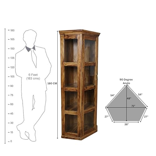 Image of Modern Furniture Astro Sheesham Wooden Crockery Cabinet with Acrylic Glass Door | Solid Wood Multipurpose Storage Cabinets for Living Room Home & Kitchen | Book Shelf Wooden - Teak Finish