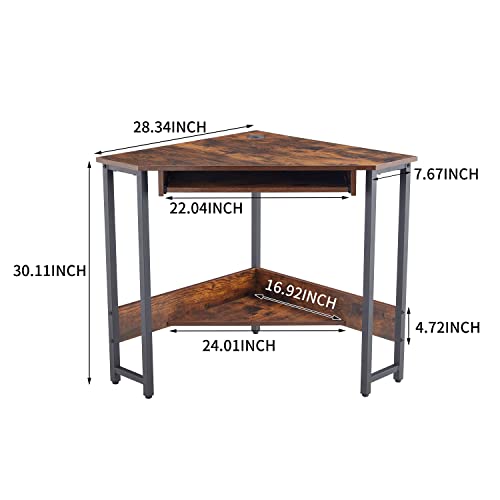 Livinest Triangle Corner Desk - Smooth Keyboard Tray Storage Shelves Computer Corner Furniture - Home Office Laptop Pc Writing Study Tables For Small Workstation Living Room Bedroom Brown #TOP1