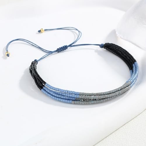 Image of KELITCH Bohemian Seed Beads Adjustable Bracelets Multiple Layers Strand Bracelets Bangles