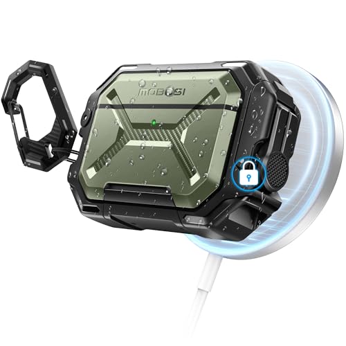 MOBOSI for AirPods Pro 3 Case [IP68 Waterproof Case for iPods Pro 3&Compatible with MagSafe] Military Grade Protective Earpods Pro3 Cover with Secure Lock, Keychain & Phone Stand (2025),Green
