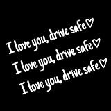 Teybouk 3 PCS I Love You Drive Safe Car Mirror Stickers, Vinyl Waterproof Sunscreen Stickers, Cute Women's Handwritten-Style Sticker Decoration, for Window Mirror Tumbler Water Bottle (White)