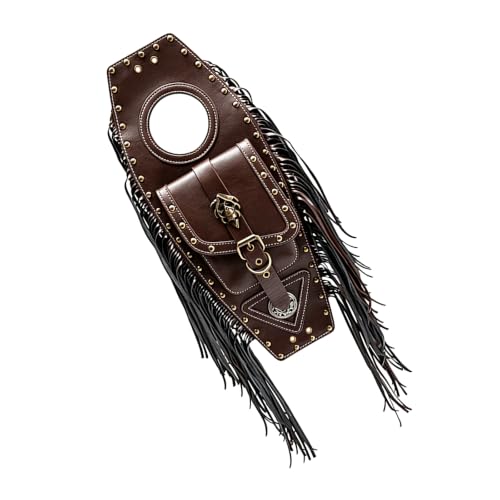 Bolsa de moto compacta de piel sintética marrón con flecos clásicos 4