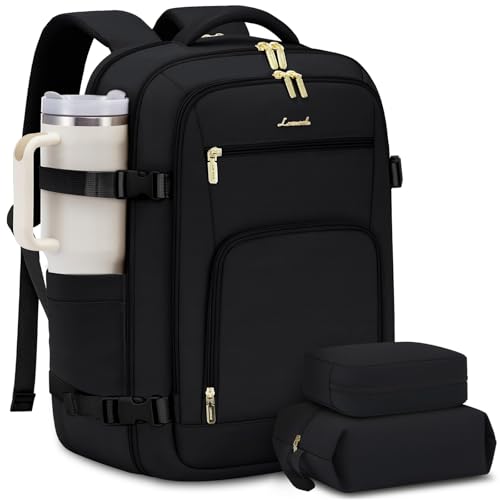 LOVEVOOK Carry On Travel Backpack For Women Men Flight Approved, 40L Personal Item Backpack for Airplanes, Business Weekender Overnight Daypack Fits 17 Inch Laptop, With 2 Packing Cubes, Black