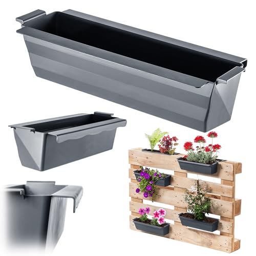 KADAX Set di 6 Fioriere per Europallet con Sistema di Aggancio - Antracite 37x9 cm in Plastica - Per Giardino Verticale su Pallet - Inserto pianteinsatz Resistente a UV e Intemperie