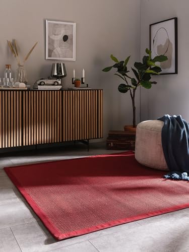 benuta Nest Sisal Naturfaser Teppich Sana - Rot 150x150 cm - Robuster Teppich für Esszimmer & Wohnzimmer - 100% Sisal Naturfaser - Zeitloses Design