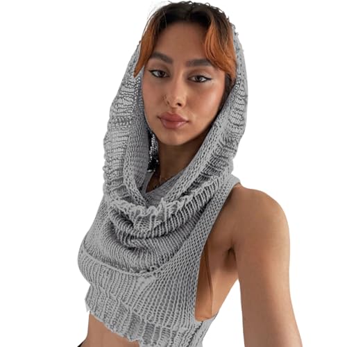Image of Women's Knitted Hoodie Sweater Vest Sexy Sleeveless Hollow Out Hooded Crop Top Draped Sweatshirt Streetwear