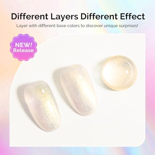 Image of MelodySusie Jelly White Aurora Shimmer Gel Nail Polish, 0.5fl oz Soak Off UV LED Holographic Yellow Glitter Gel Polish Gift for Women Nail Art Manicure Salon DIY Nail Design Decoration at Home-G2303