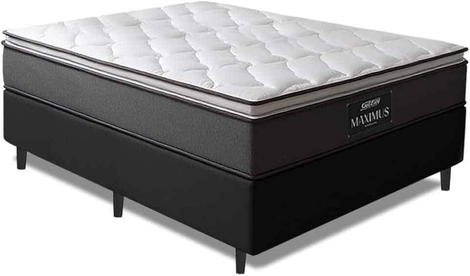 Cama Box Casal Colchão Molas Ensacadas Pillow Top Maximus 138x188x62cm Cinza/Preto Gazin - Suporta até 120Kg por Pessoa
