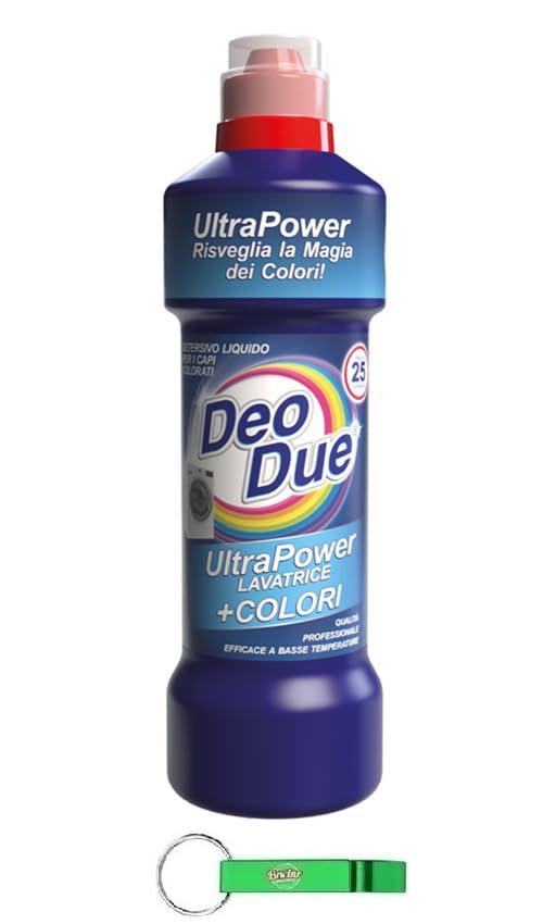 Deo Due Ultra Power Lavatrice + Colore - Detergente líquido para lavadora, ideal para tus prendas de colores, 25 lavados de 1000 ml + llavero Beni Culinari gratuito
