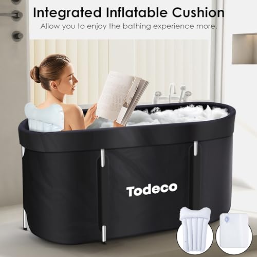 Todeco Faltbare Badewanne, Erwachsene Tragbarer mit Metallrahmen, große Familie, Mobile Spa- für Dusche Heißes Bad Eisbad,120x55x50cm,Schwarz