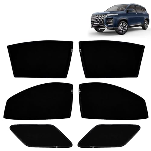Image of KINGSWAY Car Sun Shade Curtains Only Compatible with Morris Garages (MG) Hector Plus (2026 Onwards) | Z-Black Fix-Type (Non-Magnetic) | UV & Heat Protection | Pack of 6 Pcs
