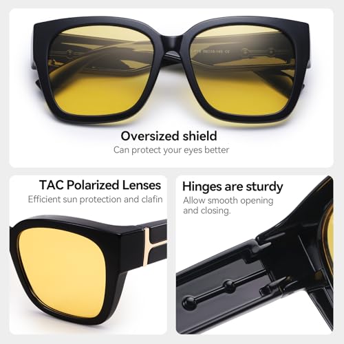 Polarized Fit Over Glasses Sunglasses for Women Trendy Square Wrap Around Shades UV Protection Driving Riding3
