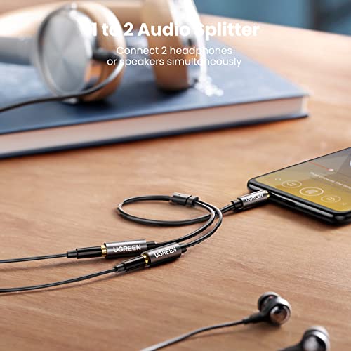 UGREEN Headphone Splitter 3.5mm Audio Stereo Y Splitter Extension Cable Male to Female Dual Headphone Jack Adapter for Earphone Headset Compatible with iPhone Tablet Laptop MP3 Players