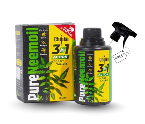 Chipku Organic Neem Oil for Plants 250ml With Free Spray Gun Concentrate Cold Pressed Water Soluble Formula for Garden & Home Plants For Making 50 Neem Spray Bottles