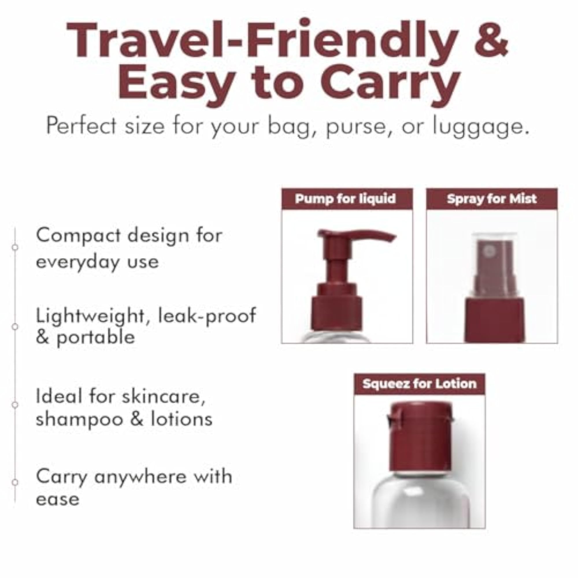 Travel Bottles for Toiletries (5 Pcs Set) with Pouch, Leak-Proof