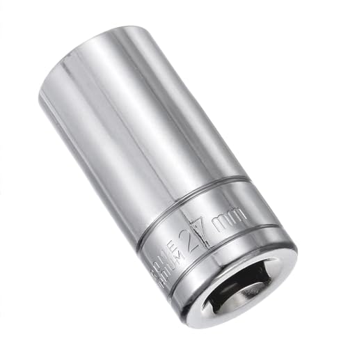 Juttzzei 27mm 6-Point Deep Socket, 1/2 Inch Drive, Chrome Vanadium Steel, Polished Finish, 78mm Length, 1 Piece