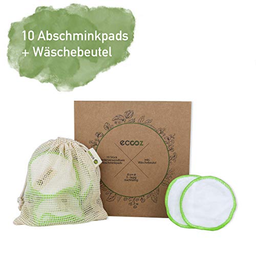 Preisvergleich Produktbild eccoz 10 waschbare Abschminkpads aus Bambus & Velours / Abschminktücher Wiederverwendbar / Wäschebeutel / Gesichtsreinigung / Wattepads umweltfreundlich / Nachhaltig