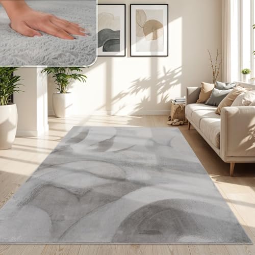 TT Home Alfombra De Pelo Largo para Salón, Lavable, Shaggy Suave, En Gris, Tamaño:160x220 cm
