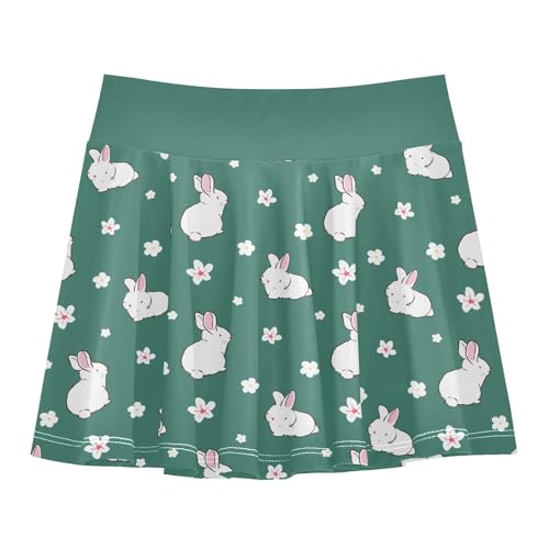 Girls Skorts High Waist Athletic Skirts with Shorts Bunnies Flower Stretchy Teens Performance Tennis