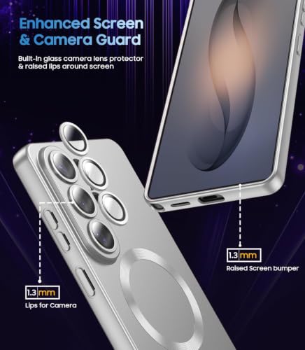Image of DIZORO Compatible with Samsung S26 Ultra Case, Compatible with MagSafe, Matte Luxury Metallic Luster Flexible TPU Wireless Charging Shockproof Case with Lens Camera Protector Back Cover (Silver)