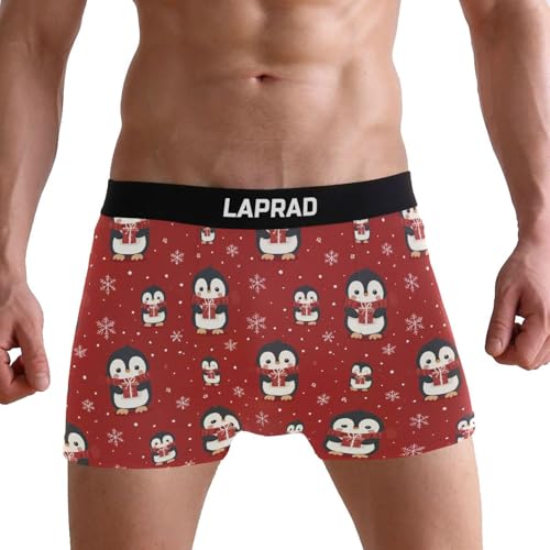 Laprad Men's Boxer Briefs Soft Breathable Underwear Stretch Boxer Shorts Christmas Penguin Boxer Shorts2